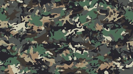 Seamless pattern featuring camouflage in shades of green brown and gray for fabric textile decor paper and packaging