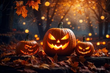 Halloween - beleuchtete Kürbisse 