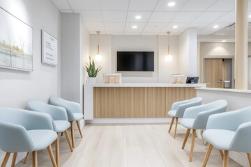 Contemporary Bright  Office Reception Area with  Artwork Display and Lighting