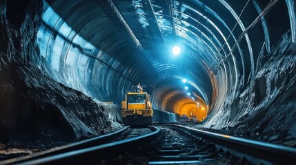 Obraz premium Tunnel illuminated by bright lights miner at work creating new passage powerful sense of progress and determination underground construction