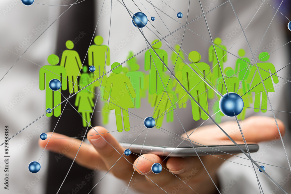 Leinwandbilder Global network. Blockchain. 3D illustration. Neural networks and artificial intelligence. Abstract