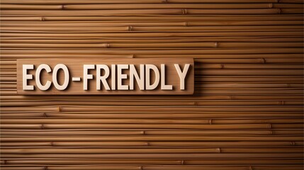 Eco-friendly wooden sign with minimalist text on bamboo background emphasizing sustainability.