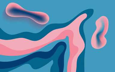 Blue and pink abstract wavy shapes on a blue background. Suitable for backgrounds, wallpapers, design projects, and artistic concepts.