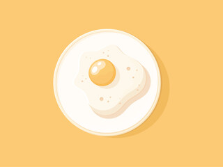 Fried Egg On Plate Vector Illustration