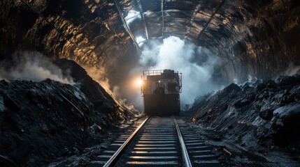 Naklejka premium coal mine view from inside, steam around