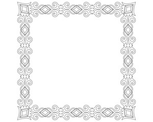Decorative square frame made of crystals and curls - vector linear image for text or image design. Outline Frame for coloring