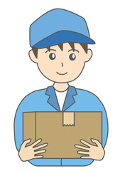 帽子をかぶり自信のある表情段ボール箱を持つ引越し会社の若い男性作業員のイラスト