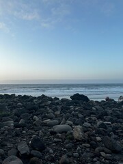 coast of the atlantic ocean with volcanic rocks and blu sky in Tenerife, Canary Islands, Spain