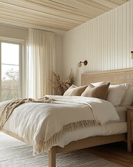 Elegant Minimalist Bedroom With Sheer Drapes And Sunlight