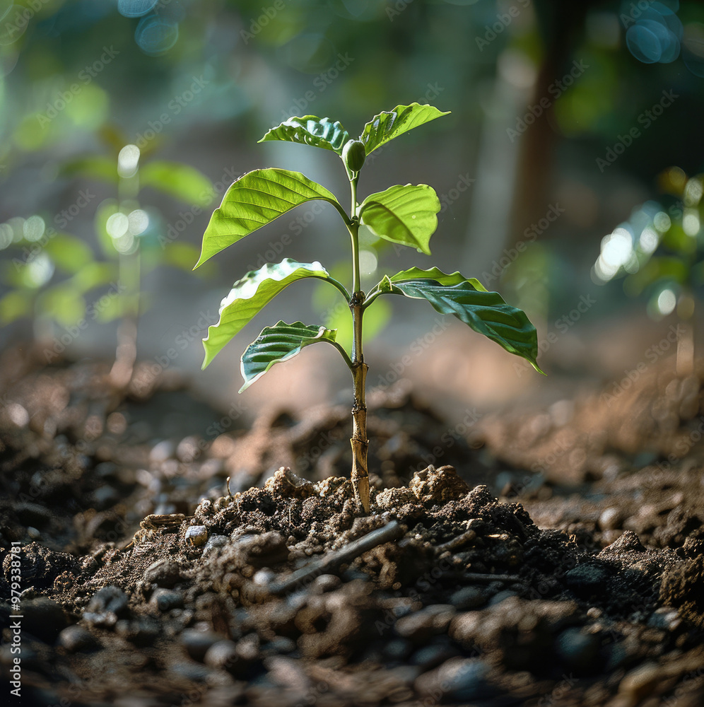 Poster the seed grows and becomes a coffee tree. generative ai.