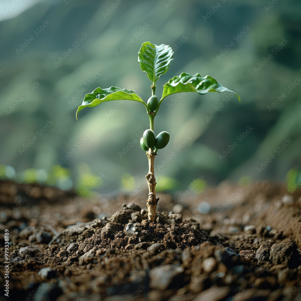 Poster the seed grows and becomes a coffee tree. generative ai.