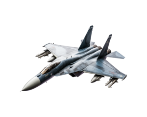 Grey fighter jets with missiles, flying in the sky. Suitable for military, aviation, defense, and technology concepts in design projects. Generative AI