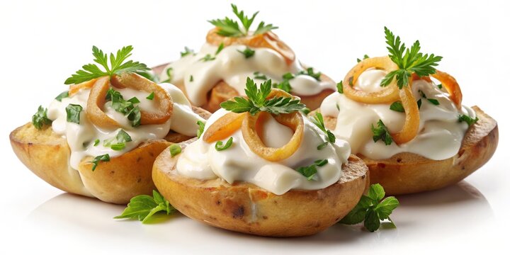 Creamy anchor-shaped potatoes on white, anchovy delights bursting with flavor