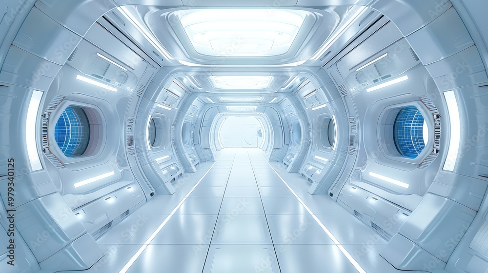 Aufkleber within a huge futuristic spaceship interior. generative ai.