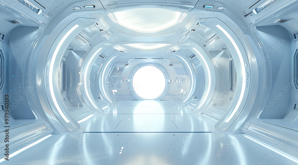 Aufkleber within a huge futuristic spaceship interior. generative ai.