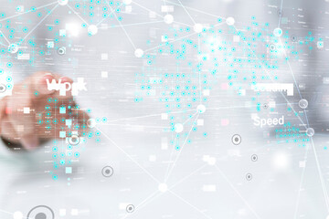 Fototapeta premium Neural network 3D illustration. Big data and cybersecurity