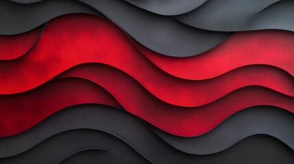 Fototapeta premium A bold, dramatic paper cut wave background in deep red, black, and charcoal gray, with sharp, layered waves creating depth and intensity.