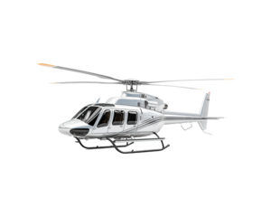 White and gold helicopter isolated on white background. Suitable for aviation, transportation, luxury, and travel themed designs. Generative AI
