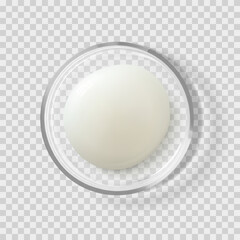 White moisturizer cream round drop on petri dish isolated realistic vector illustration. Concept cosmetic laboratory tests and research