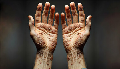 Close-Up of Human Hands Affected by a Skin Disease, Illustrating Medical Conditions and Dermatology