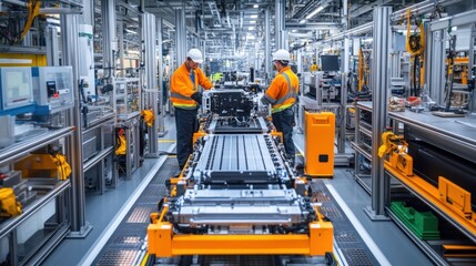 In the cooling system production area, workers are assembling thermal management components for EV batteries and motors. Radiators
