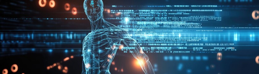 Obraz premium dark background digital x-ray human body holographic scan projection 3D rendering