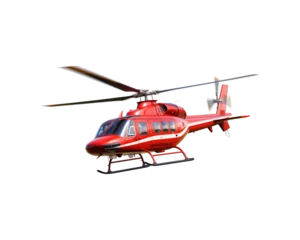 White and gold helicopter isolated on white background. Suitable for aviation, transportation, luxury, and travel themed designs. Generative AI
