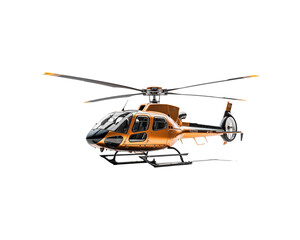White and gold helicopter isolated on white background. Suitable for aviation, transportation, luxury, and travel themed designs. Generative AI