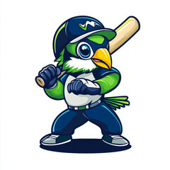 Obraz premium Victory Bird Mascot Holding stick Vector Art