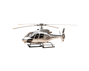 White and gold helicopter isolated on white background. Suitable for aviation, transportation, luxury, and travel themed designs. Generative AI