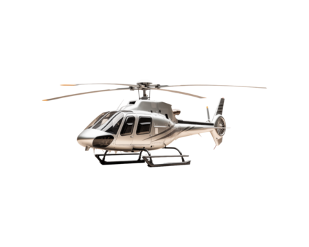White and gold helicopter isolated on white background. Suitable for aviation, transportation, luxury, and travel themed designs. Generative AI