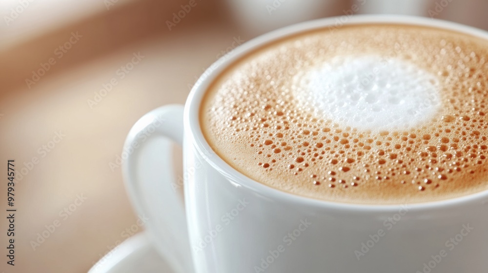 Wall mural A close up of a cup with frothy liquid in it, AI