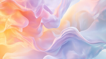 Obraz premium A serene gradient of light pink, lavender, and pale yellow with dynamic swirling abstract shapes forming a calming design.
