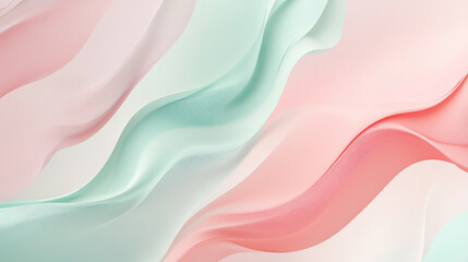 Fototapeta premium A smooth gradient from pastel pink to light mint green, with dynamic abstract shapes flowing harmoniously across the design.