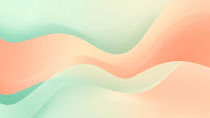 Obraz premium A soft gradient background from pastel peach to soft mint green, with dynamic waves and shapes flowing seamlessly into each other.