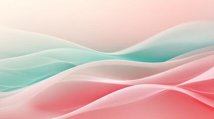 Obraz premium A soft gradient background transitioning from pastel pink to pale mint, featuring smooth dynamic waves and curves creating a calming atmosphere.