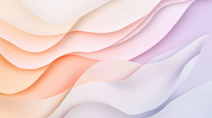 Obraz premium A soft, pastel paper cut background with flowing shapes in light peach, soft pink, and pale lavender, with gentle layers for a serene design.