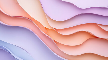 Obraz premium A soft, pastel paper cut background with flowing shapes in light peach, soft pink, and pale lavender, with gentle layers for a serene design.