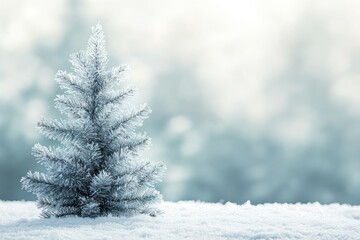 Fototapeta premium A Single Pine Tree Covered in Frost on a Snowy Day