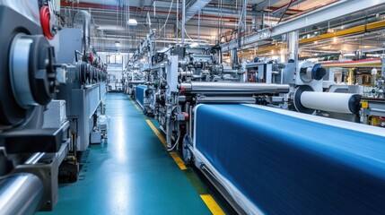 Fototapeta premium In the textile finishing area, fabric is being treated to enhance its texture and durability