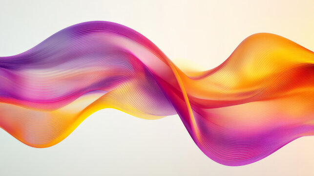 A vibrant wave composition with dynamic shapes in coral, yellow, and bright purple, forming abstract, flowing curves in a modern design.