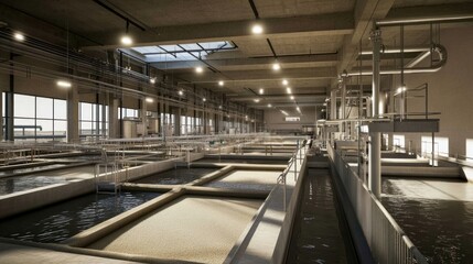 Obraz premium The advanced filtration section features rows of sand and carbon filters