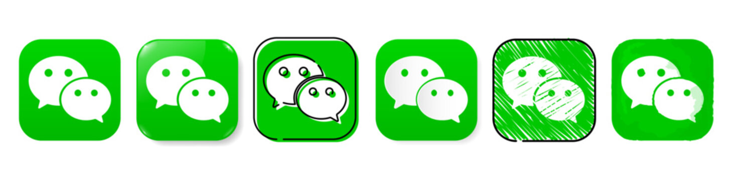 Set of WeChat App icons in different designs, on transparent background, vector illustration