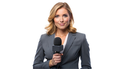 Broadcast journalist reporting news isolated on transparent background