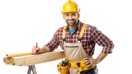 Carpenter with tool belt isolated on transparent background
