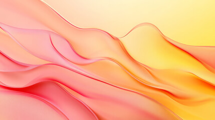 Gradient abstract background shifting from sunny yellow to soft coral, with dynamic waves creating fluid movement across the design.