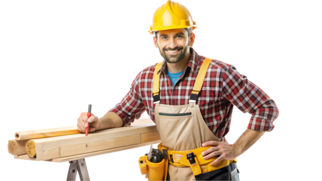 Carpenter with tool belt isolated on transparent background
