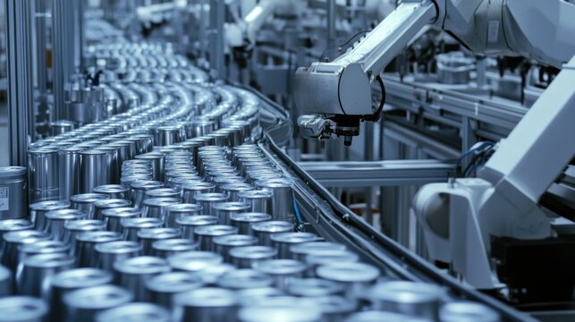 The canning line is busy, with sleek aluminum cans being filled, sealed, and packaged at high speed