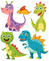 Naklejka premium Set of Isolated Various Dinosaurs Cartoon Characters