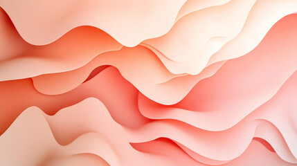 Minimalist abstract background in soft coral and warm beige, with smooth, rounded neumorphic elements and subtle shadows, creating depth and dimension.